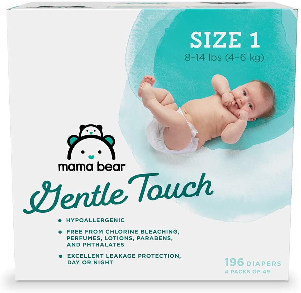 Brand - Mama Bear Gentle Touch Diapers, Hypoallergenic, Size 1,  White, 49 Count